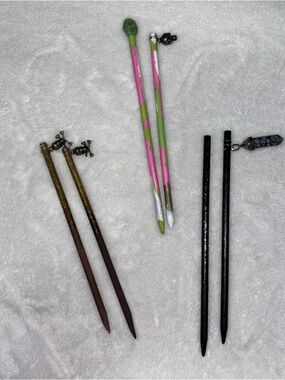 Trio of Hand Painted Wooden Hair Stick Sets
